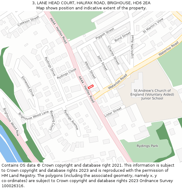 3, LANE HEAD COURT, HALIFAX ROAD, BRIGHOUSE, HD6 2EA: Location map and indicative extent of plot