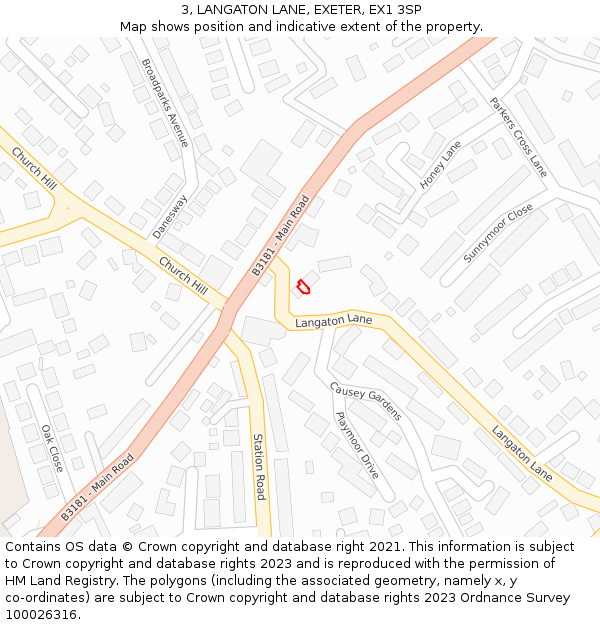 3, LANGATON LANE, EXETER, EX1 3SP: Location map and indicative extent of plot