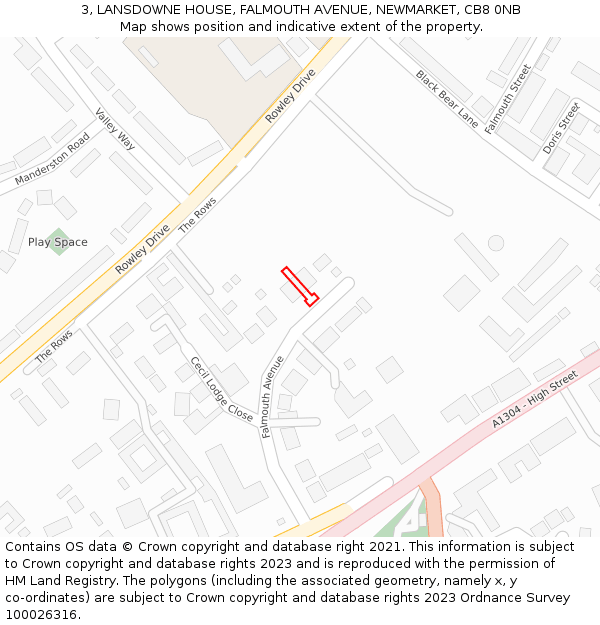 3, LANSDOWNE HOUSE, FALMOUTH AVENUE, NEWMARKET, CB8 0NB: Location map and indicative extent of plot
