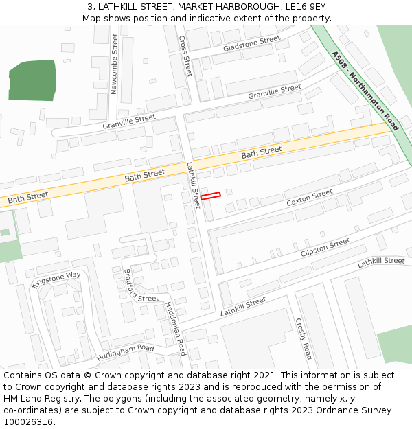 3, LATHKILL STREET, MARKET HARBOROUGH, LE16 9EY: Location map and indicative extent of plot