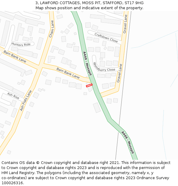 3, LAWFORD COTTAGES, MOSS PIT, STAFFORD, ST17 9HG: Location map and indicative extent of plot