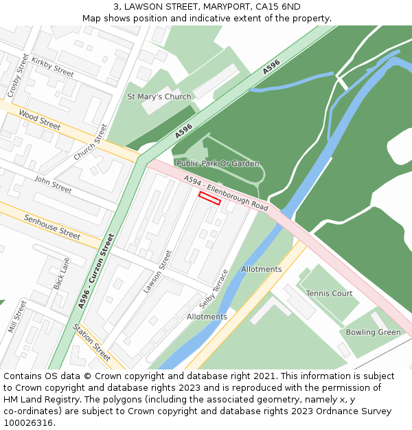 3, LAWSON STREET, MARYPORT, CA15 6ND: Location map and indicative extent of plot