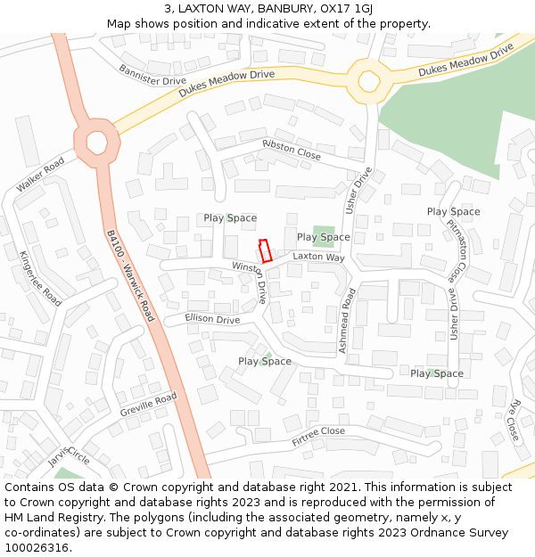 3, LAXTON WAY, BANBURY, OX17 1GJ: Location map and indicative extent of plot