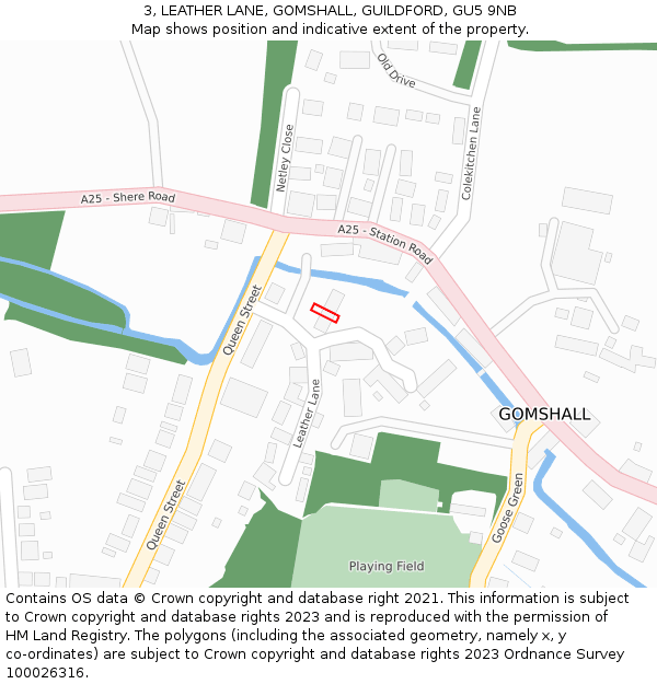 3, LEATHER LANE, GOMSHALL, GUILDFORD, GU5 9NB: Location map and indicative extent of plot