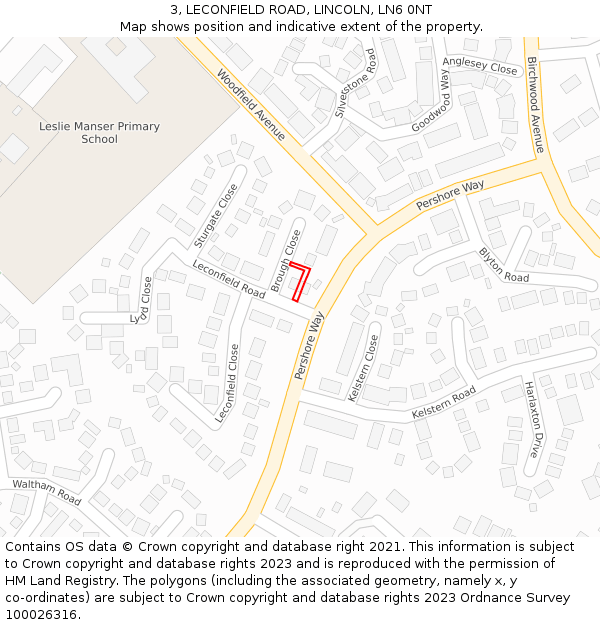 3, LECONFIELD ROAD, LINCOLN, LN6 0NT: Location map and indicative extent of plot
