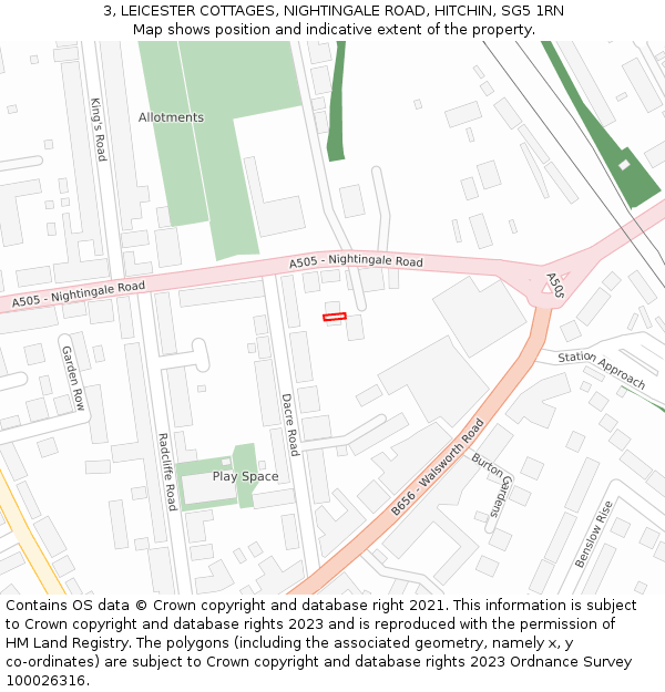 3, LEICESTER COTTAGES, NIGHTINGALE ROAD, HITCHIN, SG5 1RN: Location map and indicative extent of plot