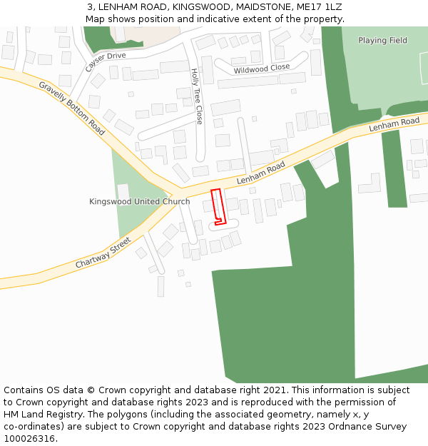 3, LENHAM ROAD, KINGSWOOD, MAIDSTONE, ME17 1LZ: Location map and indicative extent of plot