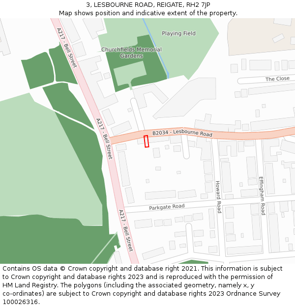 3, LESBOURNE ROAD, REIGATE, RH2 7JP: Location map and indicative extent of plot