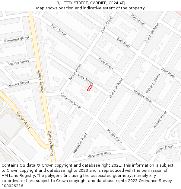 3, LETTY STREET, CARDIFF, CF24 4EJ: Location map and indicative extent of plot