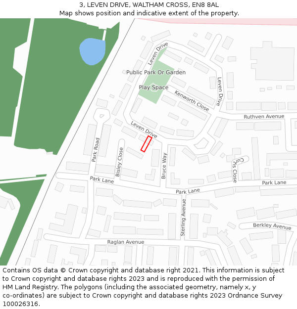3, LEVEN DRIVE, WALTHAM CROSS, EN8 8AL: Location map and indicative extent of plot