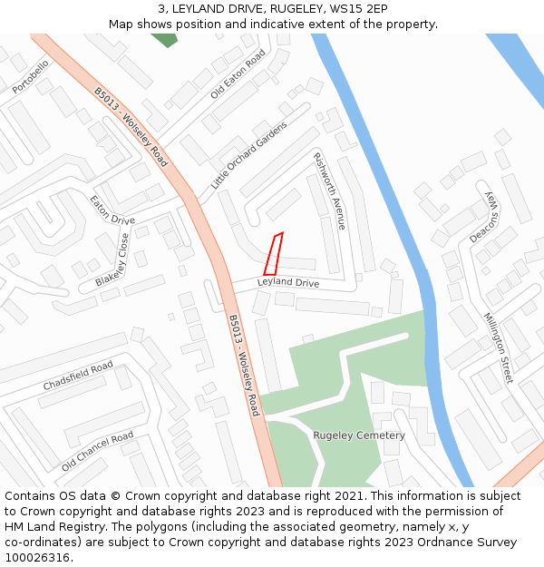 3, LEYLAND DRIVE, RUGELEY, WS15 2EP: Location map and indicative extent of plot