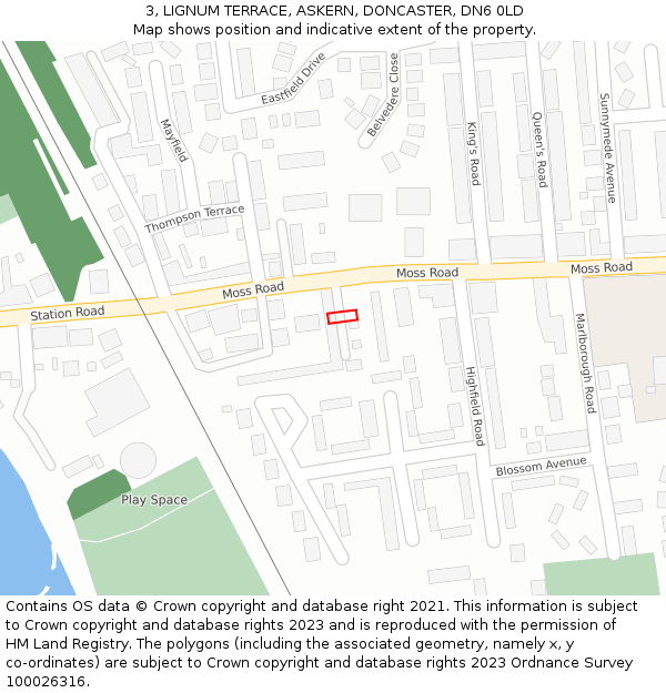 3, LIGNUM TERRACE, ASKERN, DONCASTER, DN6 0LD: Location map and indicative extent of plot