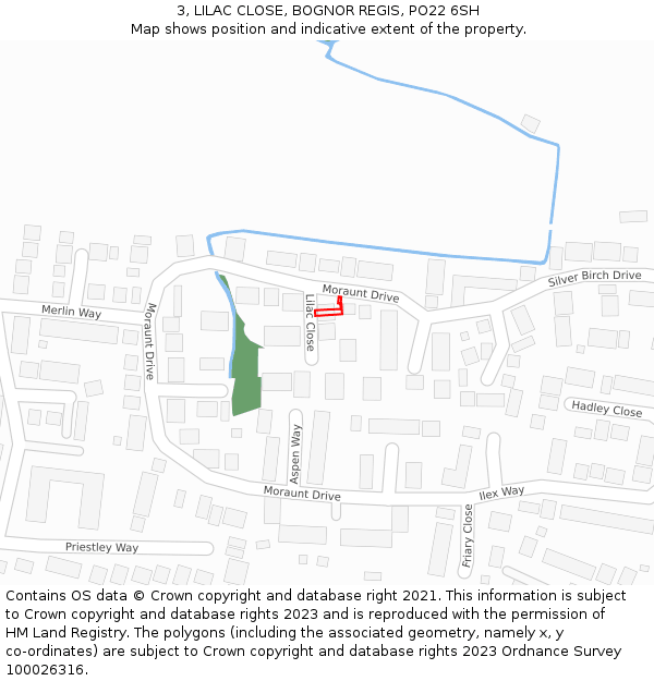 3, LILAC CLOSE, BOGNOR REGIS, PO22 6SH: Location map and indicative extent of plot