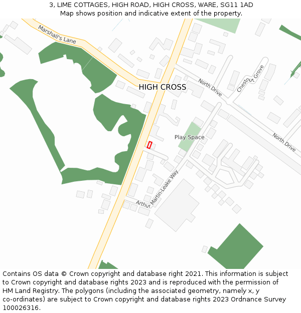 3, LIME COTTAGES, HIGH ROAD, HIGH CROSS, WARE, SG11 1AD: Location map and indicative extent of plot