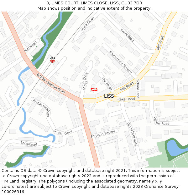 3, LIMES COURT, LIMES CLOSE, LISS, GU33 7DR: Location map and indicative extent of plot