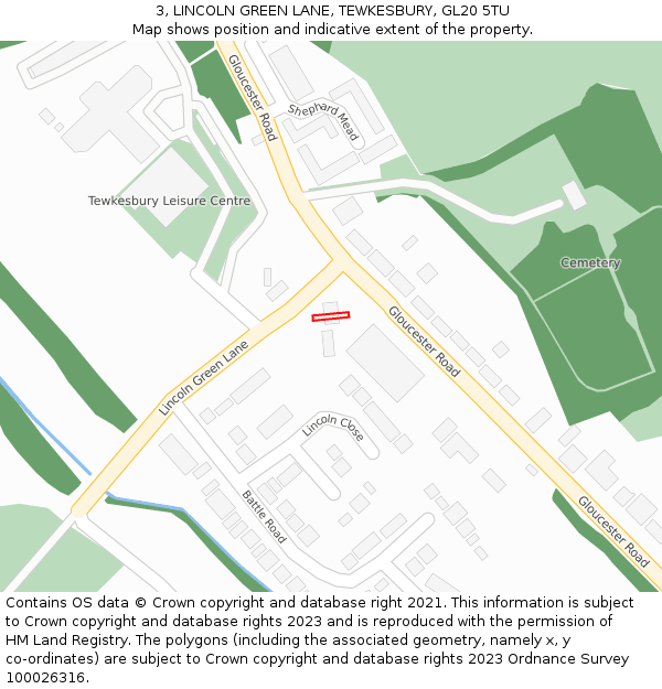 3, LINCOLN GREEN LANE, TEWKESBURY, GL20 5TU: Location map and indicative extent of plot