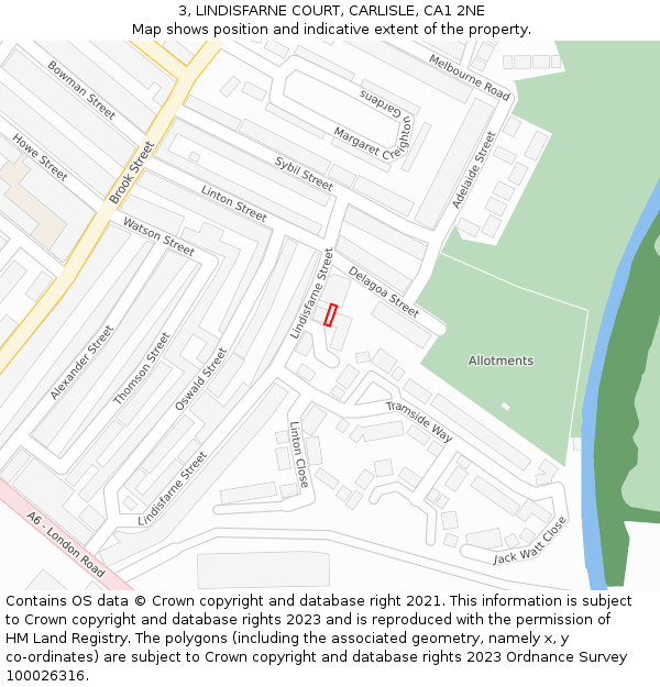 3, LINDISFARNE COURT, CARLISLE, CA1 2NE: Location map and indicative extent of plot
