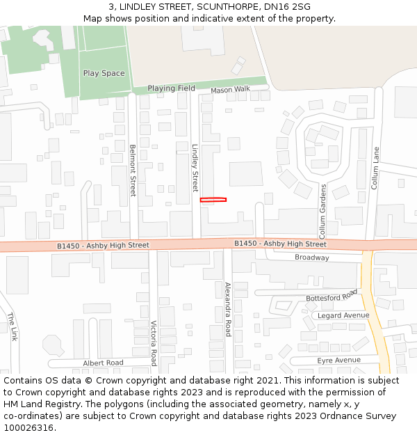 3, LINDLEY STREET, SCUNTHORPE, DN16 2SG: Location map and indicative extent of plot