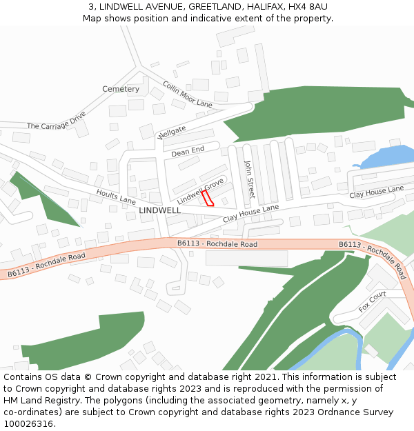 3, LINDWELL AVENUE, GREETLAND, HALIFAX, HX4 8AU: Location map and indicative extent of plot