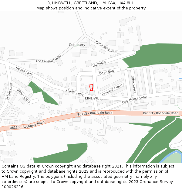 3, LINDWELL, GREETLAND, HALIFAX, HX4 8HH: Location map and indicative extent of plot
