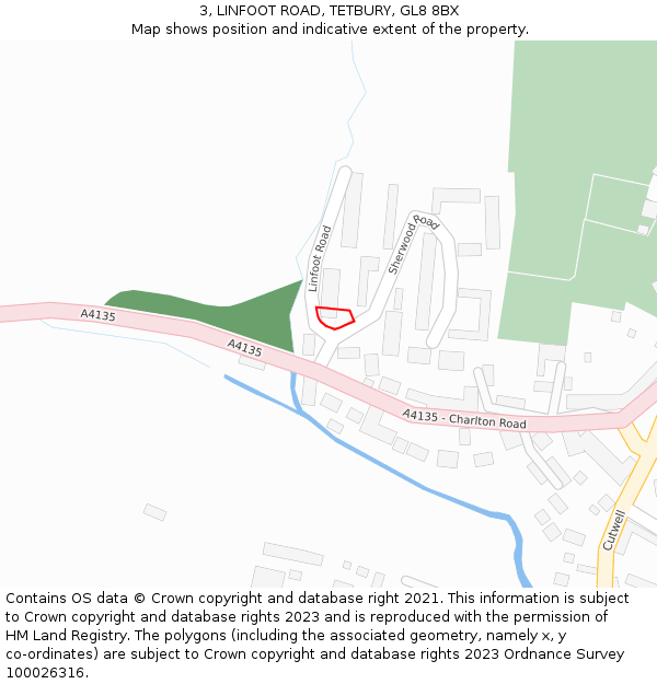 3, LINFOOT ROAD, TETBURY, GL8 8BX: Location map and indicative extent of plot