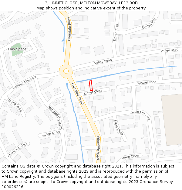 3, LINNET CLOSE, MELTON MOWBRAY, LE13 0QB: Location map and indicative extent of plot