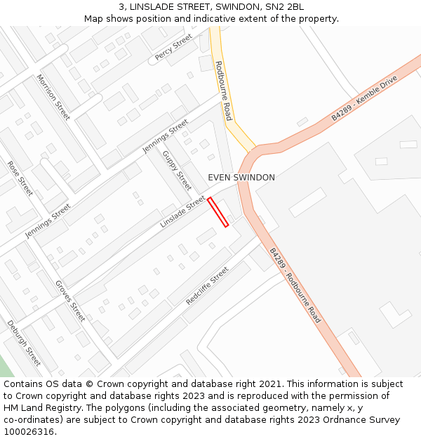 3, LINSLADE STREET, SWINDON, SN2 2BL: Location map and indicative extent of plot