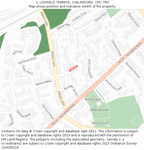 3, LIONFIELD TERRACE, CHELMSFORD, CM1 7RH: Location map and indicative extent of plot