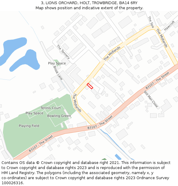 3, LIONS ORCHARD, HOLT, TROWBRIDGE, BA14 6RY: Location map and indicative extent of plot