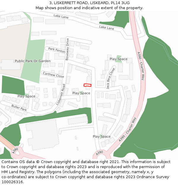 3, LISKERRETT ROAD, LISKEARD, PL14 3UG: Location map and indicative extent of plot
