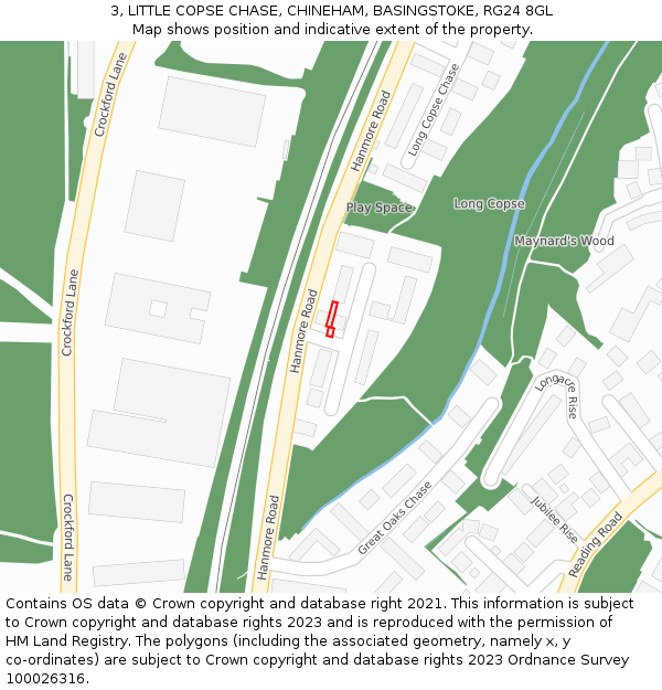 3, LITTLE COPSE CHASE, CHINEHAM, BASINGSTOKE, RG24 8GL: Location map and indicative extent of plot