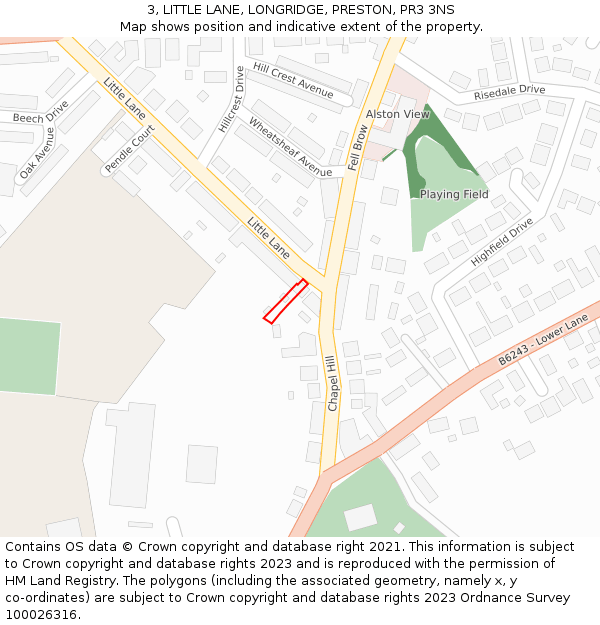 3, LITTLE LANE, LONGRIDGE, PRESTON, PR3 3NS: Location map and indicative extent of plot