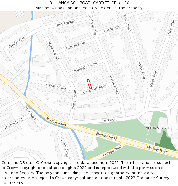 3, LLANCAIACH ROAD, CARDIFF, CF14 1PX: Location map and indicative extent of plot