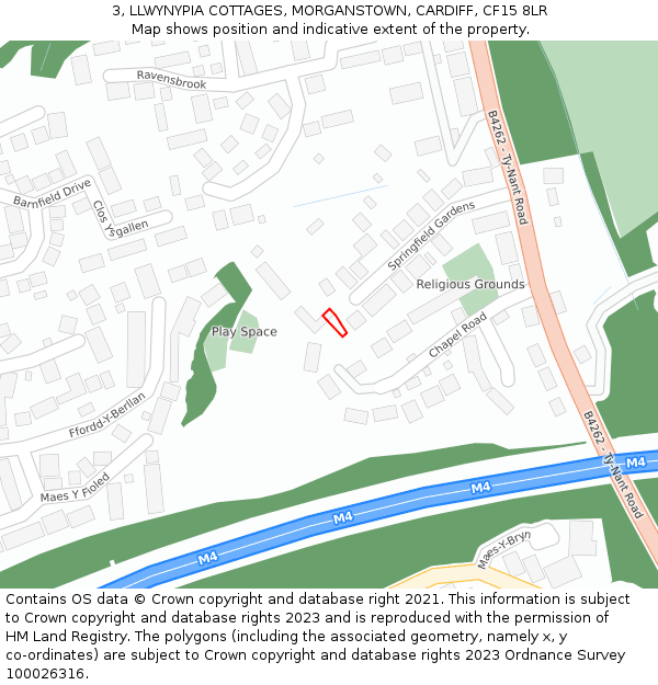 3, LLWYNYPIA COTTAGES, MORGANSTOWN, CARDIFF, CF15 8LR: Location map and indicative extent of plot
