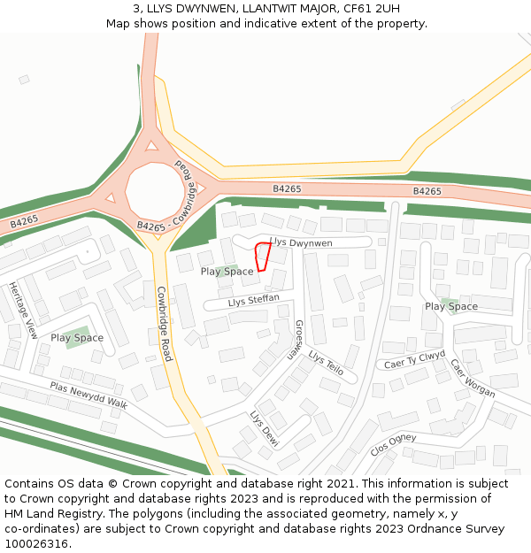3, LLYS DWYNWEN, LLANTWIT MAJOR, CF61 2UH: Location map and indicative extent of plot