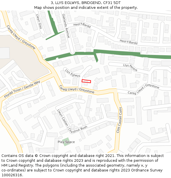 3, LLYS EGLWYS, BRIDGEND, CF31 5DT: Location map and indicative extent of plot