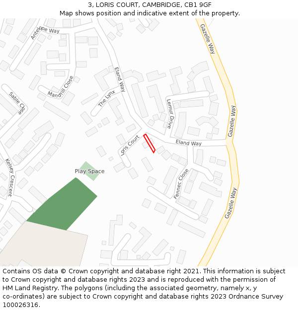 3, LORIS COURT, CAMBRIDGE, CB1 9GF: Location map and indicative extent of plot