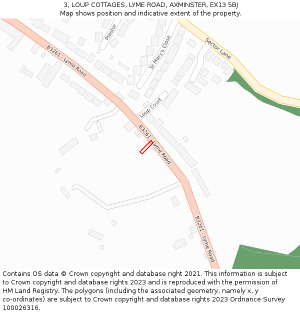 3, LOUP COTTAGES, LYME ROAD, AXMINSTER, EX13 5BJ: Location map and indicative extent of plot