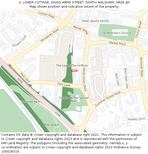 3, LOWER COTTAGE, KINGS ARMS STREET, NORTH WALSHAM, NR28 9JY: Location map and indicative extent of plot