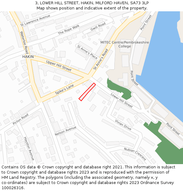 3, LOWER HILL STREET, HAKIN, MILFORD HAVEN, SA73 3LP: Location map and indicative extent of plot