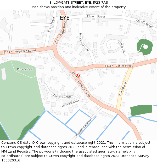 3, LOWGATE STREET, EYE, IP23 7AS: Location map and indicative extent of plot