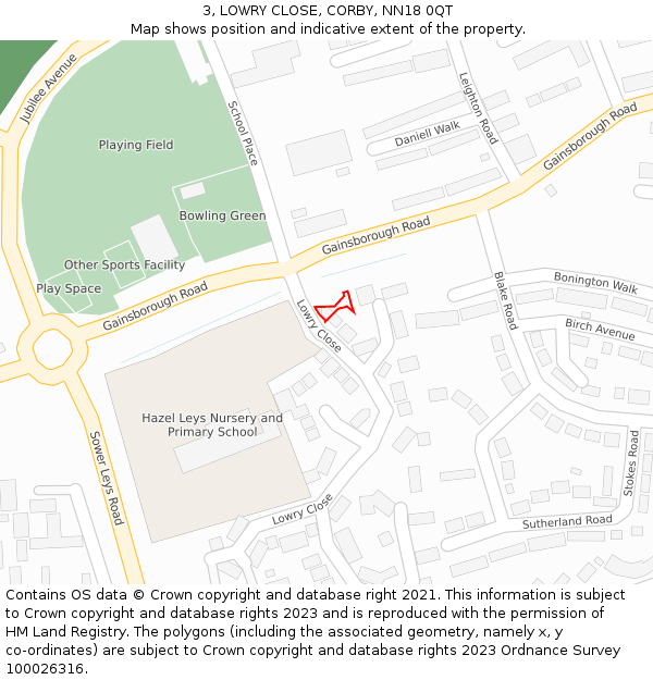 3, LOWRY CLOSE, CORBY, NN18 0QT: Location map and indicative extent of plot