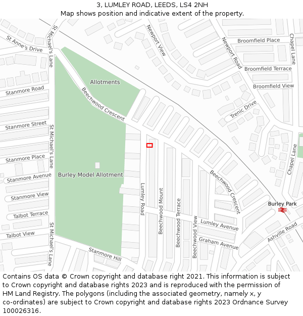 3, LUMLEY ROAD, LEEDS, LS4 2NH: Location map and indicative extent of plot
