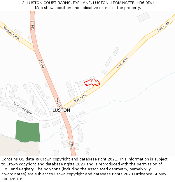 3, LUSTON COURT BARNS, EYE LANE, LUSTON, LEOMINSTER, HR6 0DU: Location map and indicative extent of plot