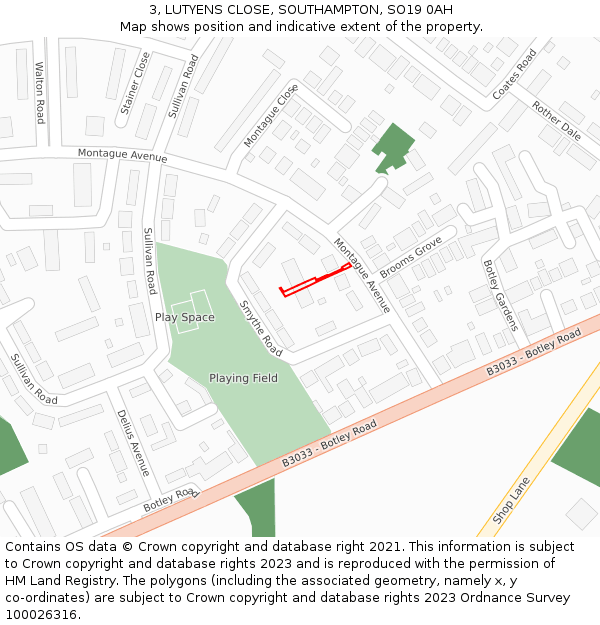 3, LUTYENS CLOSE, SOUTHAMPTON, SO19 0AH: Location map and indicative extent of plot