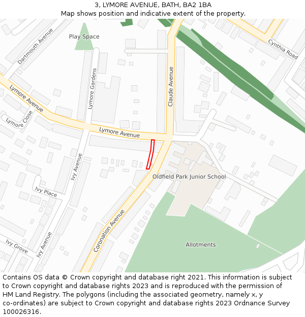 3, LYMORE AVENUE, BATH, BA2 1BA: Location map and indicative extent of plot