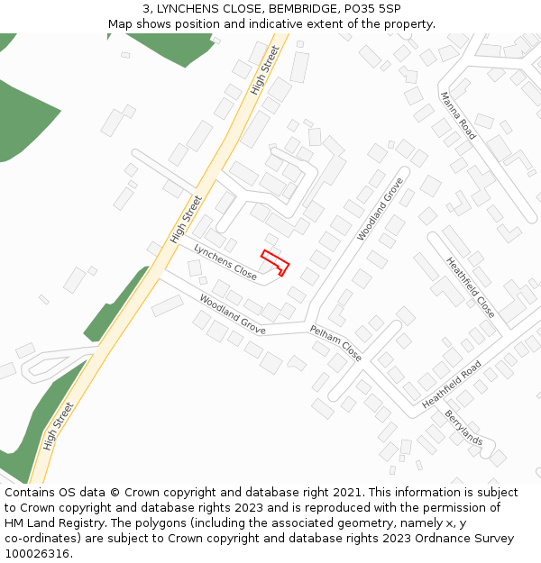 3, LYNCHENS CLOSE, BEMBRIDGE, PO35 5SP: Location map and indicative extent of plot