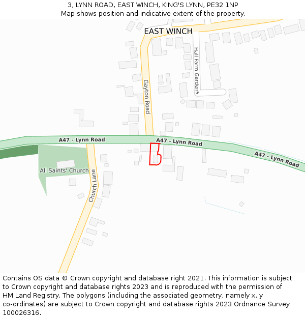 3, LYNN ROAD, EAST WINCH, KING'S LYNN, PE32 1NP: Location map and indicative extent of plot