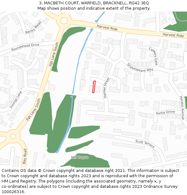 3, MACBETH COURT, WARFIELD, BRACKNELL, RG42 3EQ: Location map and indicative extent of plot