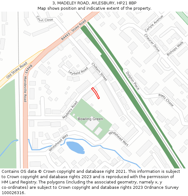 3, MADELEY ROAD, AYLESBURY, HP21 8BP: Location map and indicative extent of plot